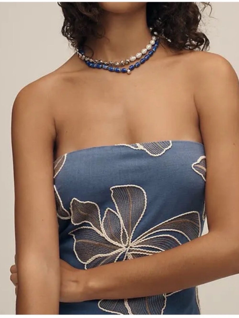 NWT Anthropologie Flat White Embroidered Strapless Mini Dress, XL - Picture 3 of 13